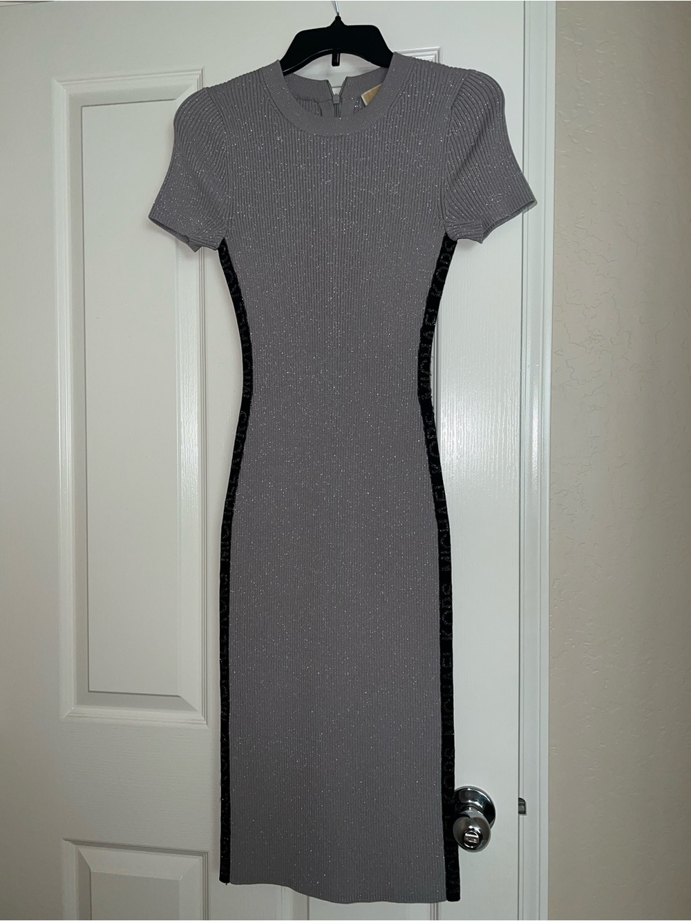 Michael Kors Grey Bodycon Dress with Black Logo Panels